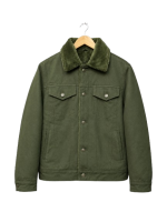 Olive Green Denim Shearling Jacket - Image 3